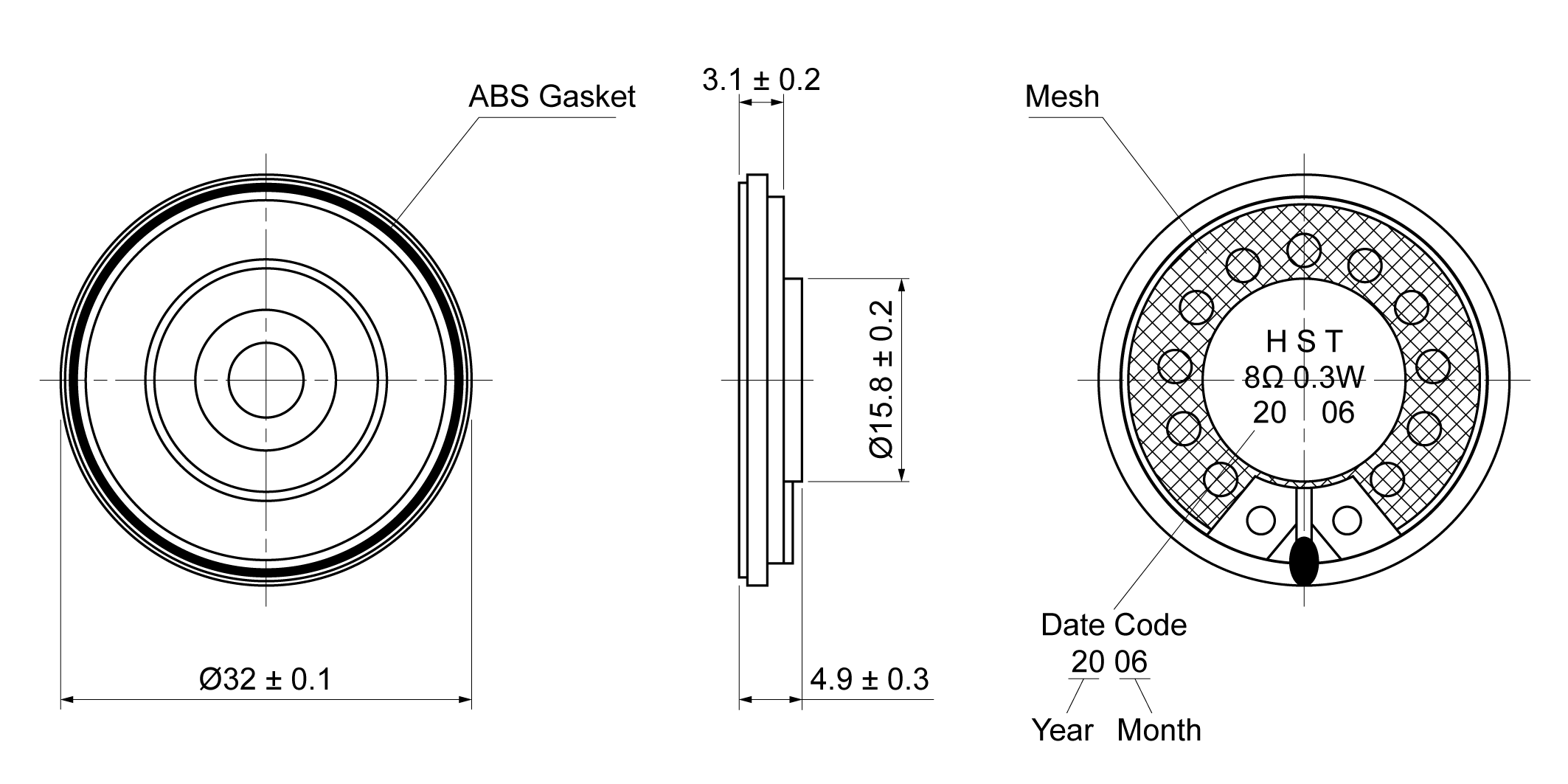 OST32R-4B0.3W8M Mechanical Drawing